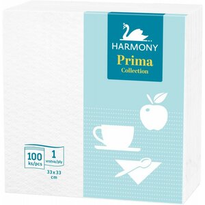 Ubrousky HARMONY Prima, 33x33, 1vr., bílé,100 ks