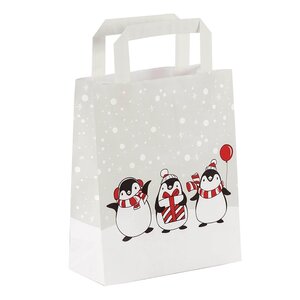 Vánoční papírová taška 180 x 80 x 220 mm s potiskem tučňáci, 25 ks